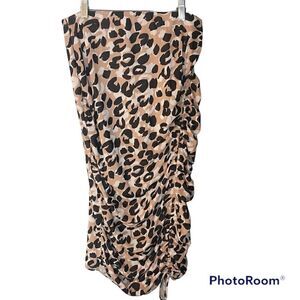 Calvin Klein drawstring ruched thigh leopard skirt new